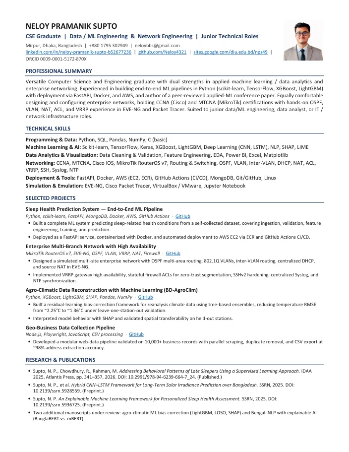 Preview of Overall Technical Profile CV, page one